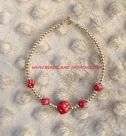14k Gold RED Dice bracelet #2A