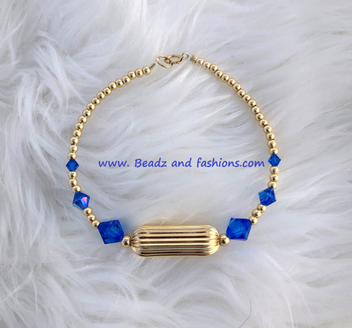 14k gold September LARGE tube & crystal bracelet #1