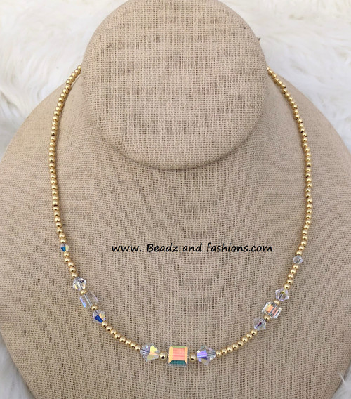 14k gold CLEAR cube necklace #2