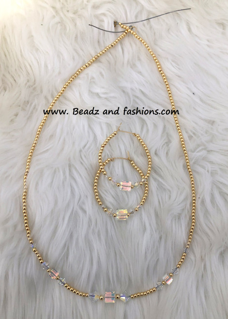 14k gold 2pc CLEAR cube set #2E