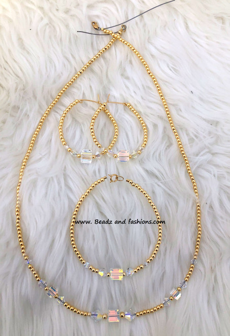 14k gold 3pc CLEAR cube set #2