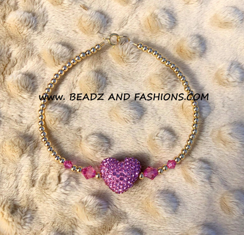 14k gold October pave MEDIUM SIDE heart bracelet #1