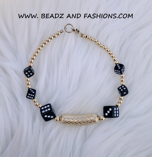 14k Gold Black Dice Designer tube dice bracelet