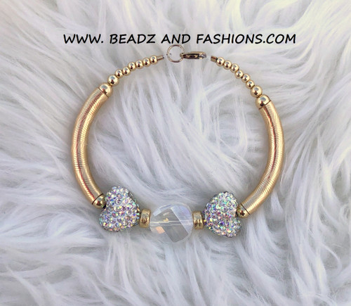 14k gold double heart pave TWIST  thick bangle