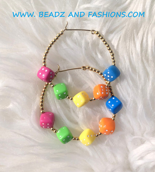 14k gold XL Rainbow dice earring