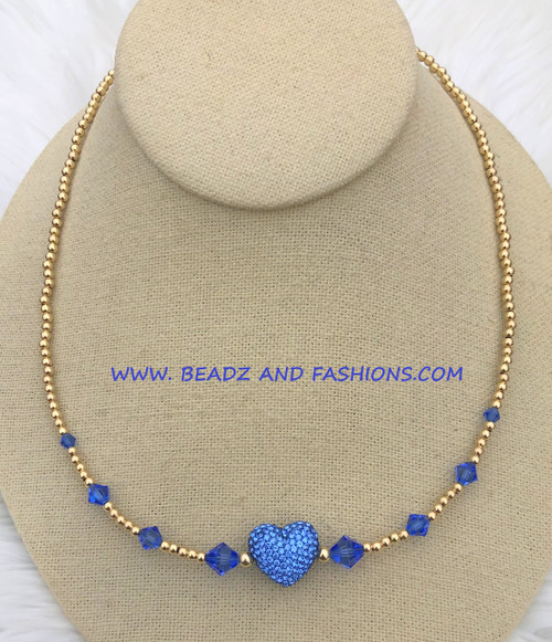 14k gold SEPTEMBER pave SIDE heart necklace #1