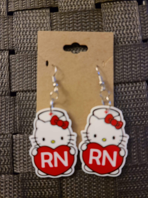 RN kitty dangle earrings