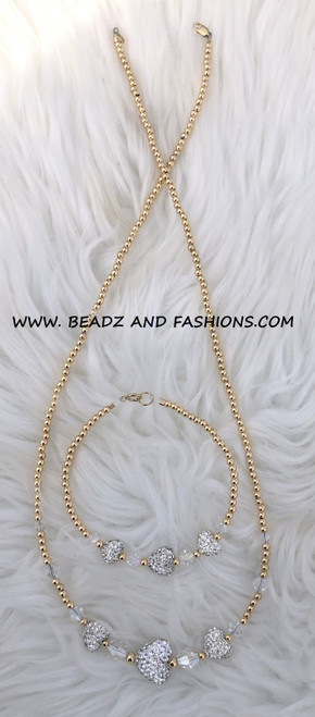 14k gold 2pc small pave heart tri mini set #2B