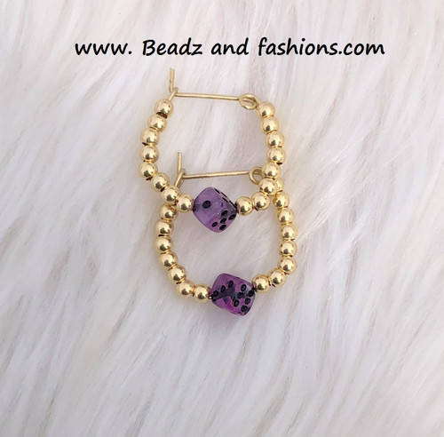 14k gold XS purple dice earrings kids #2