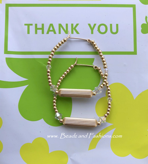 14k gold XL ANY COLOR Tube & crystal earrings #1