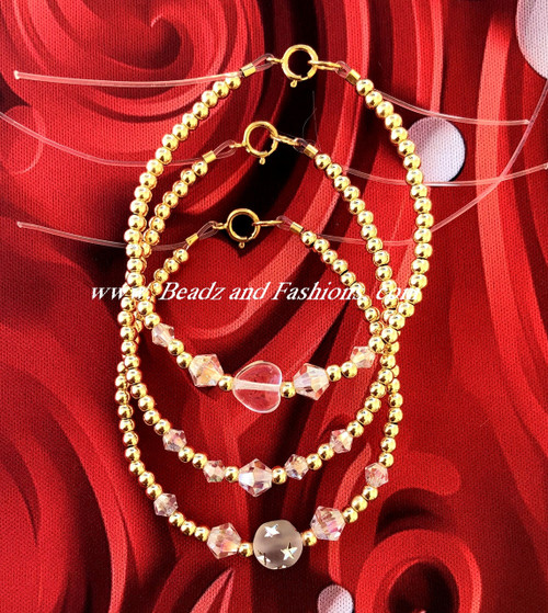 14k gold 3pc clear stack bracelet kids set #3A