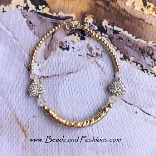 14k gold clear Pave heart half bangle #1A