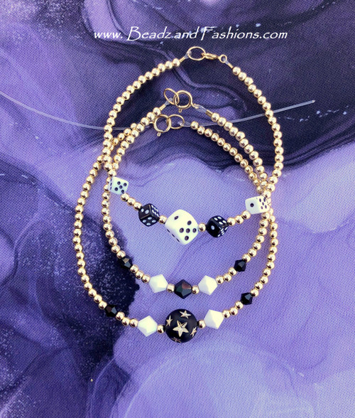 14k gold 3pc black  & WHITE bracelet set #1