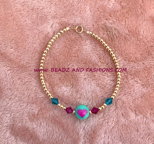 14k gold BLUE HEART bracelet #1