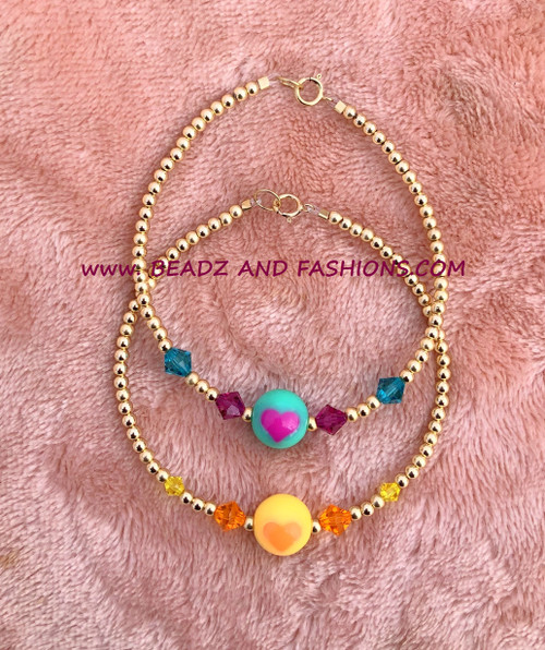 14k gold 2PC HEART STACK bracelet SET #1