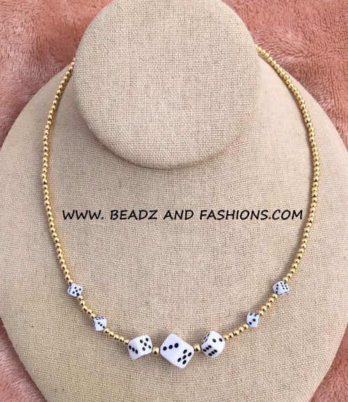 14k gold WHITE dice necklace #Z