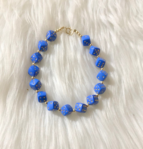 14k Gold Blue Dice bracelet #1B.