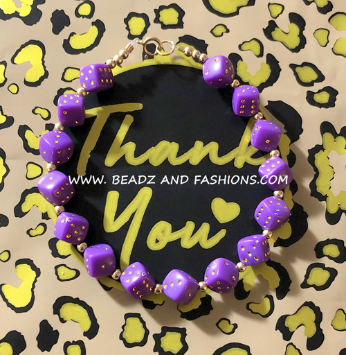 14k Gold Purple Dice bracelet #7B