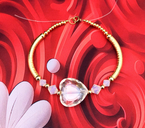 14k gold clear & OPAL heart glass bangle #2