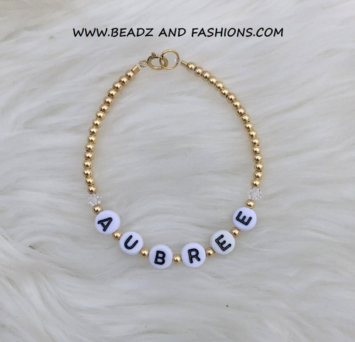 14k gold CLEAR Letter Name bracelet kids #2