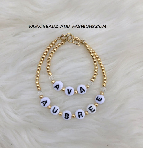 14k gold (2) CLEAR Letter Name bracelets kids #2