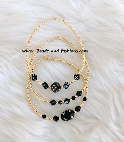 14k gold 3pc black bracelet set #2