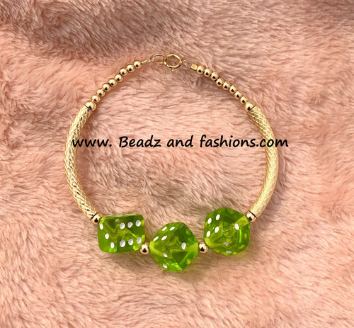 14k gold LIME GREEN dice MEDIUM bangle #1