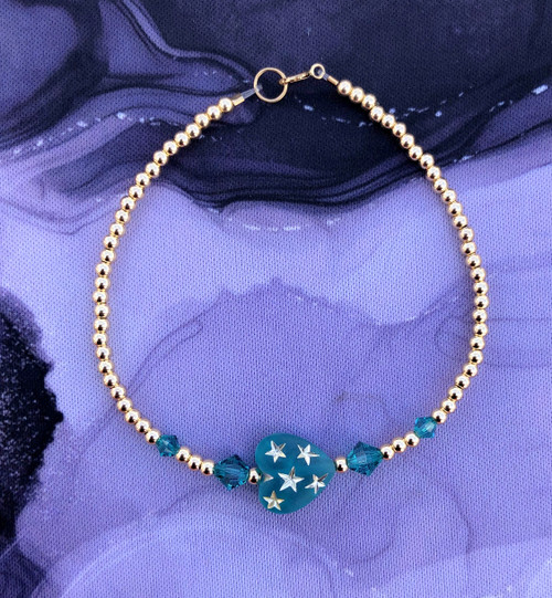 14k gold December large stardust heart bracelet