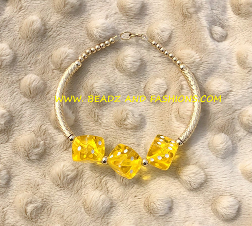 14k gold YELLOW  dice MEDIUM bangle #1
