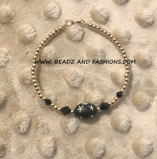 14k gold black medium oval stardust bracelet #2A