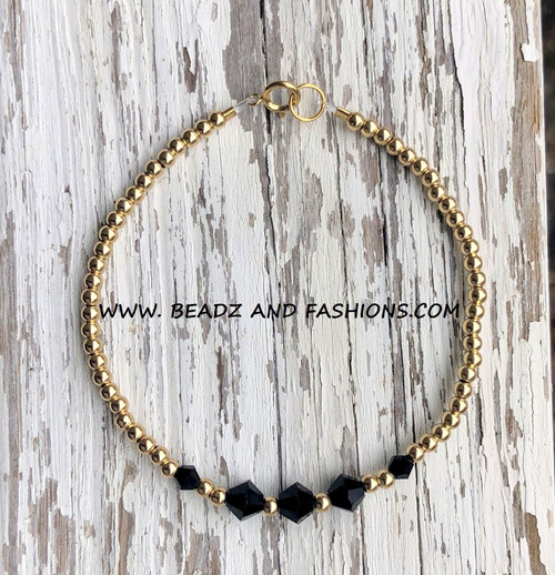 14k gold Black CRYSTAL bracelet #1