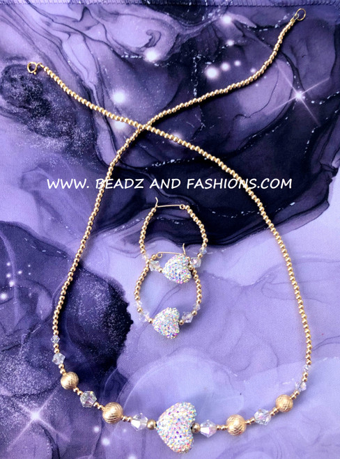 14k gold 2pc pave heart set #3E