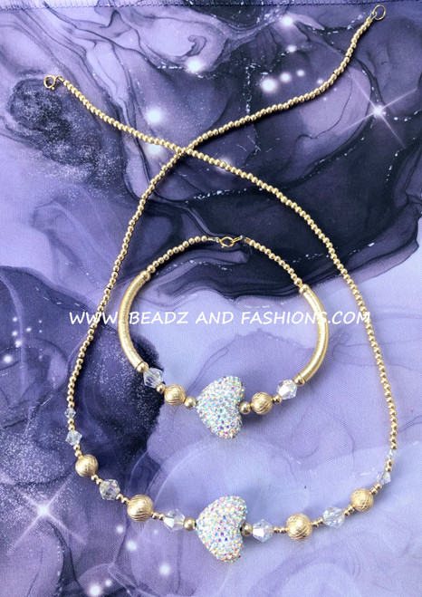 14k gold 2pc pave precision  heart set #3B