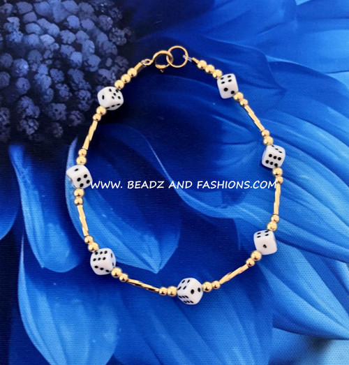 14k Gold WHITE Dice bracelet #5.