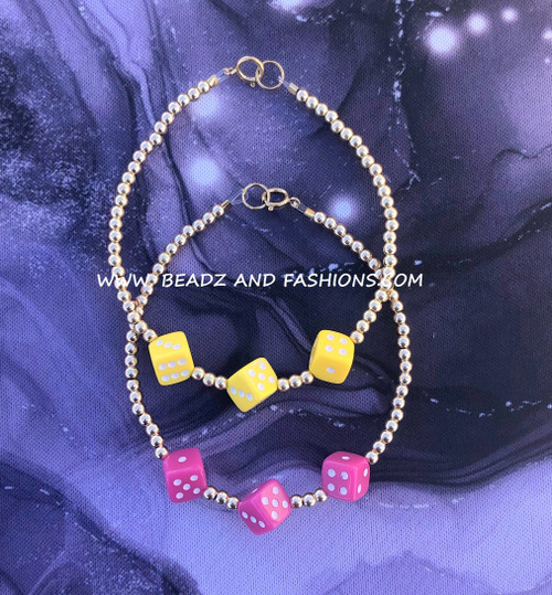 14k Gold 2PC stack DICE bracelet  set #4