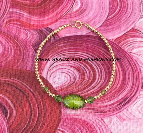 14k gold GREEN oval swirl bracelet