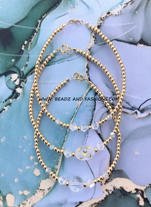 14k gold 3pc Clear stack bracelet set #12