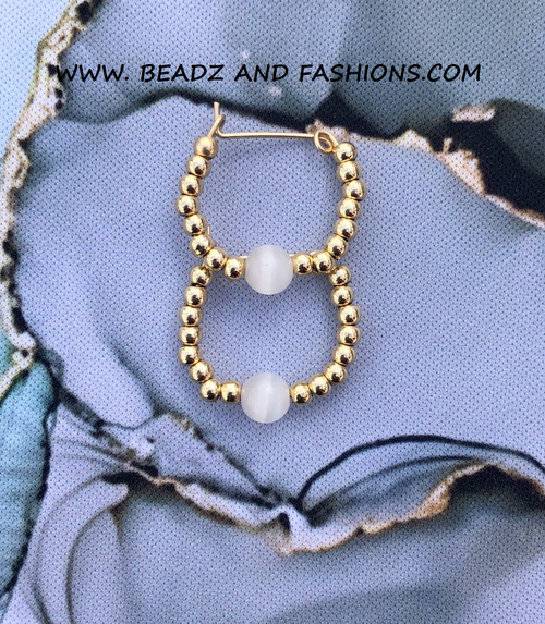 14k gold XS white cat eye earrings