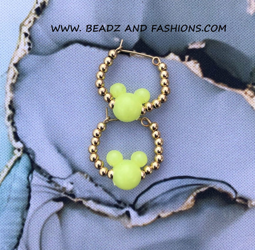 14k gold XS LIME GREEN mouse earrings