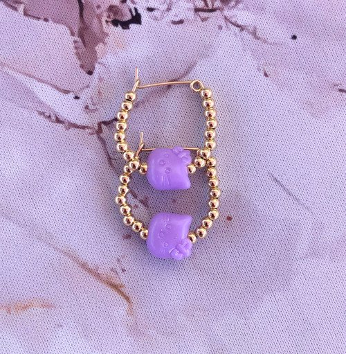 14k gold XS purple kitty earrings #1