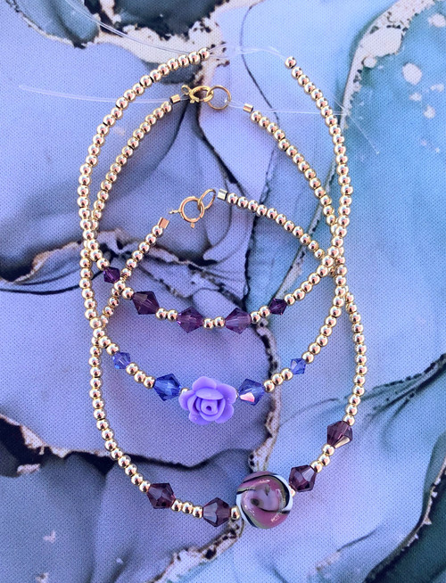 14k gold 3pc February bracelet set #6