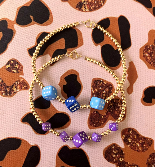 14k Gold 2PC stack DICE bracelet set #2A