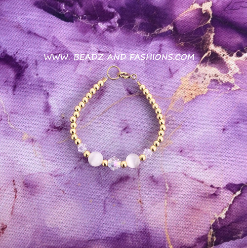 14k gold WHITE cat eye bracelet kids #2
