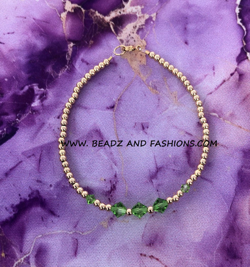 14k gold August birthstone bracelet #1A
