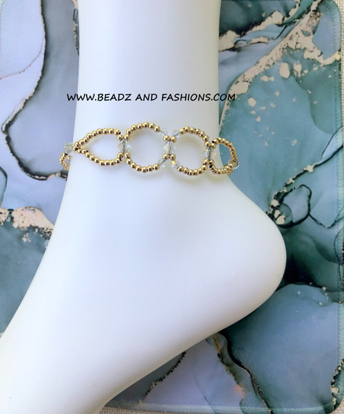14k Gold clear crystal Double  Anklet #1