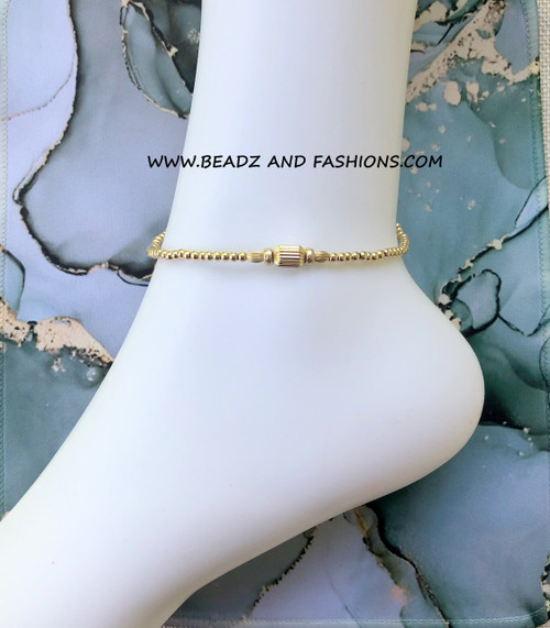14k All gold tube  Anklet #1a
