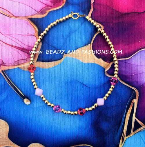 14k gold Pink mix crystal  bracelet #3A