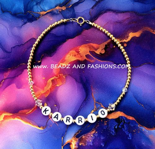 14k gold ANY NAME CLEAR Birthstone Anklet #1
