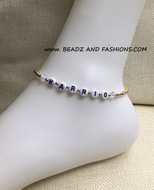 14k gold ANY NAME CLEAR Birthstone Anklet #1