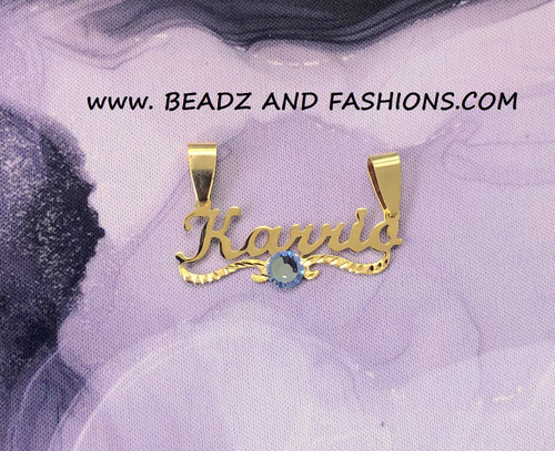 14k gold filled ANY Birthstone Cursive nameplate